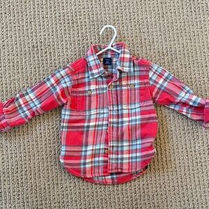 GAP Red and White Plaid Button-Down Kids Shirt